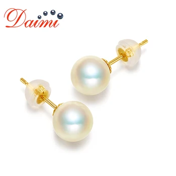 

DAIMI 18K Gold Earrings Simple Earrings 8-8.5mm Akoya Pearl Earrings