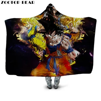 

Saiyan Hooded Blanket Plush Adults Coats Boys Anime 3D Print Dragon Ball Fashion Home Soft Office Quilts Wearable Bedding