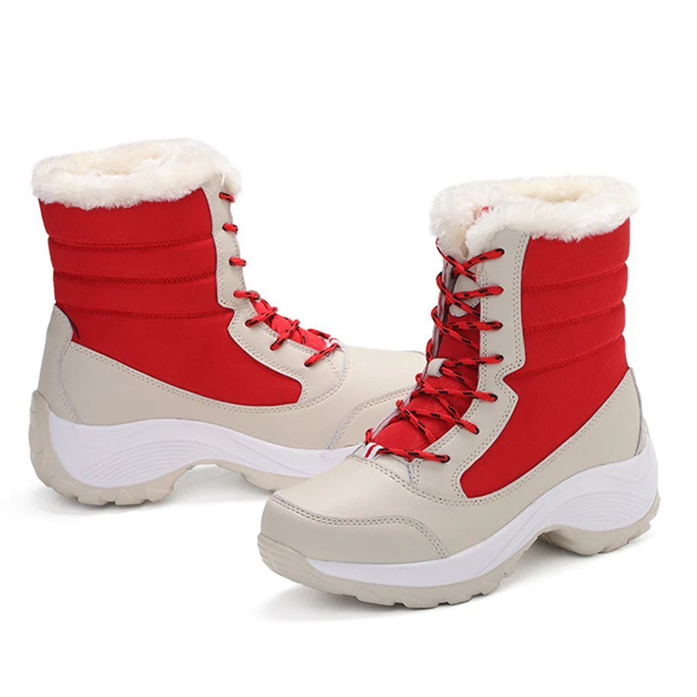 

YJSFG HOUSE Women Snow Boots Waterproof Lace Up Mid-calf Boots Female Platform winter Shoes Women warm Fur Lined Snow Boots