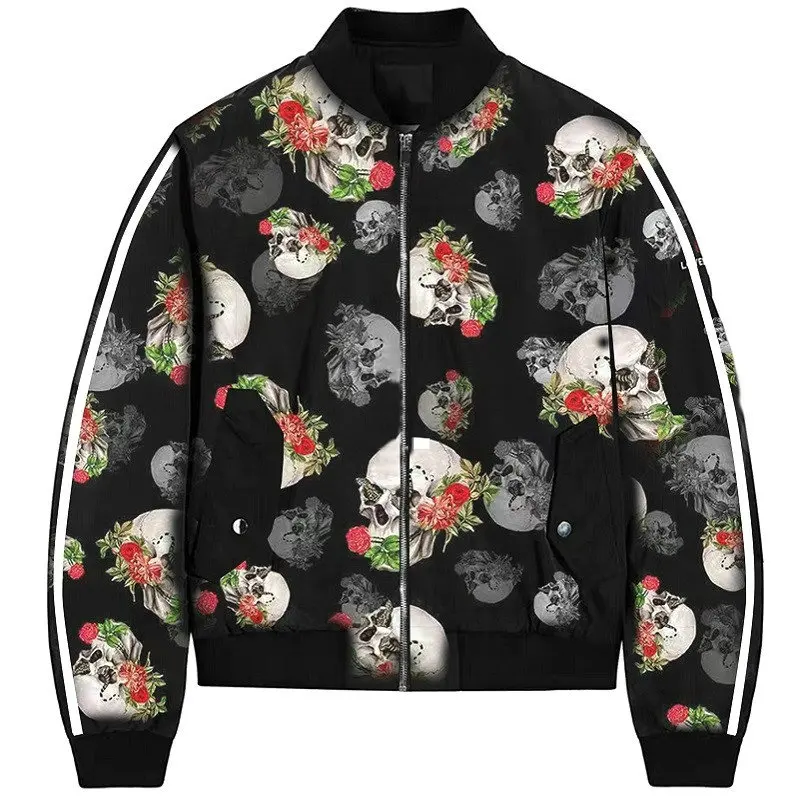 

ZOGAA Plus Size Autumn Women's Jackets Retro Floral Skull Printed Coat Female Long Sleeve Outwear Clothes Bomber Jacket Tops 3XL