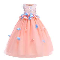 Розничная продажа, красивое вечернее платье принцессы с аппликацией в виде лепестков, длинное платье с большим поясом и вышивкой, милое