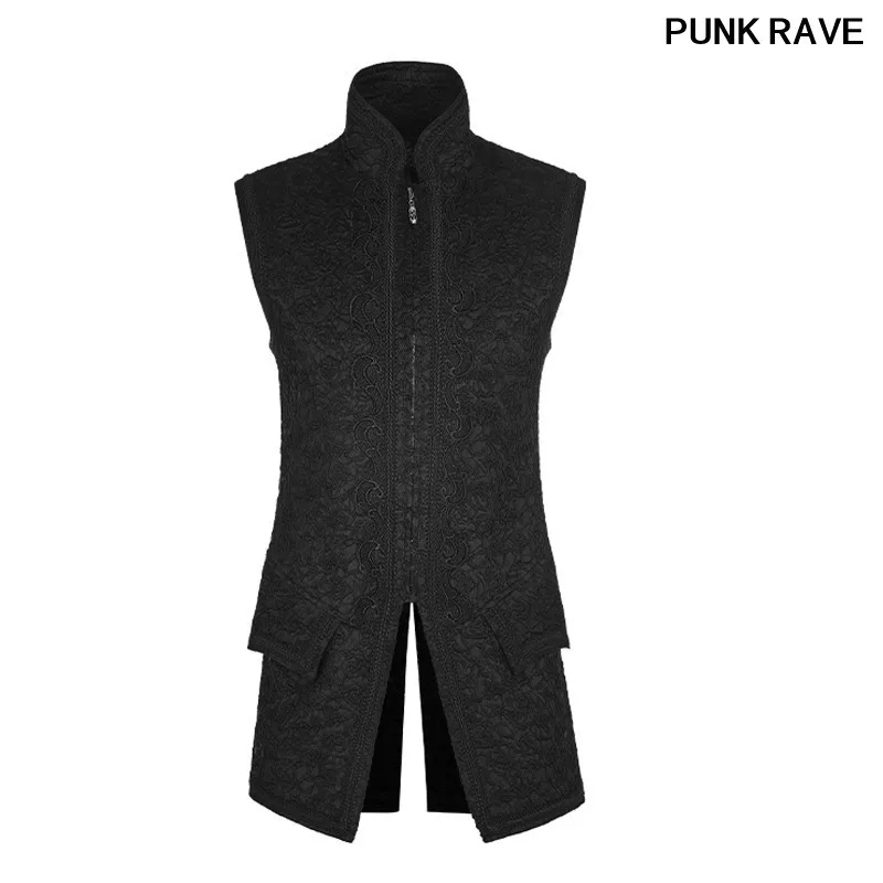 

Gothic Retro High-end Woven Vest Tops Victoria Gorgeous 3D Jacquard Long Down Men Tank Tees Party black Coat PUNK RAVE WY-849MJM
