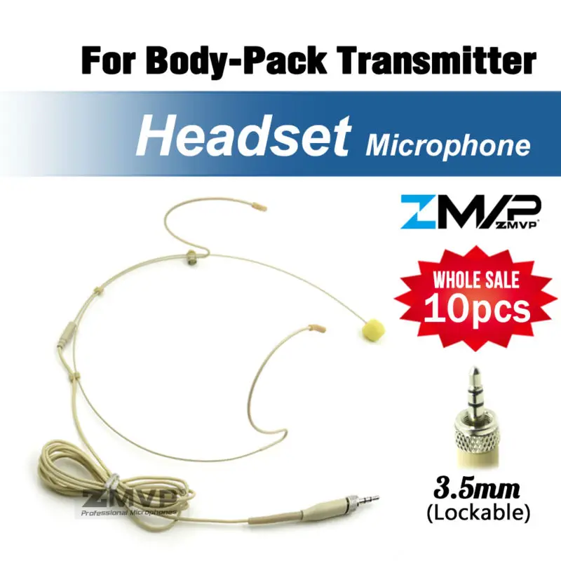 

Free Shipping 10pcs Headworn Condenser Headset Microphone For Sennheiser Wireless Body-Pack Transmitter 3.5mm Screw Locking Plug
