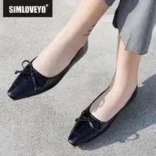 SIMLOVEYO/Женская обувь на плоской подошве; туфли-лодочки с острым носком и бантом; женская обувь; сезон весна-лето; повседневные туфли-лодочки с бантом; балетки; цвет бежевый