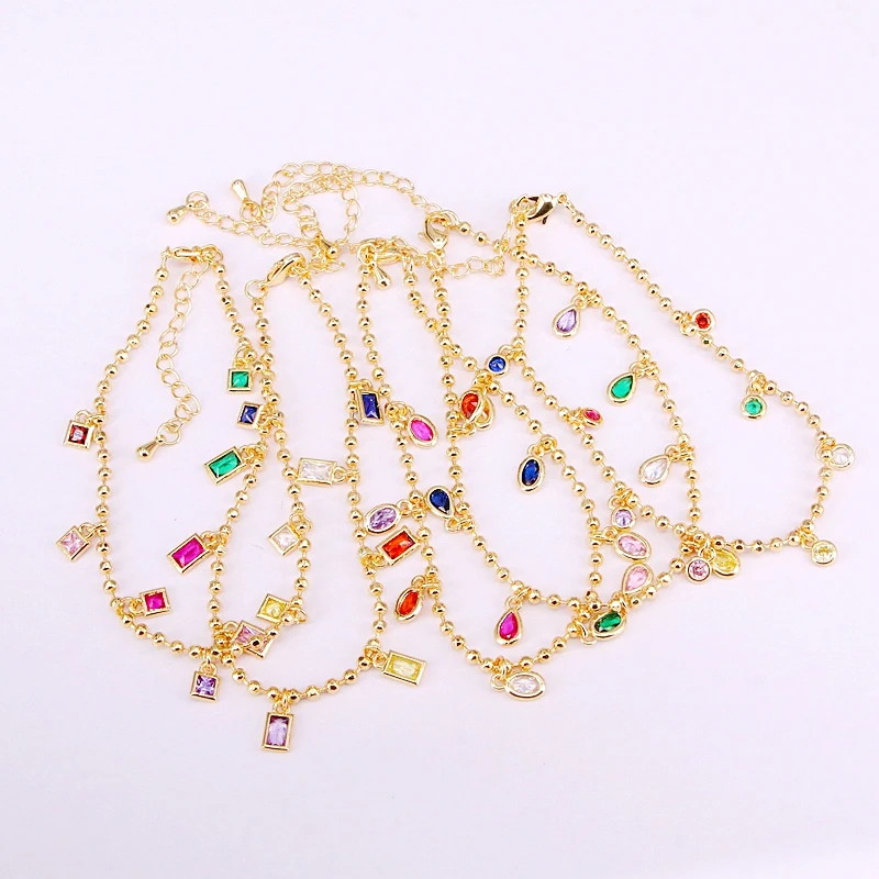 6 шт., женские круглые/Висячие/квадратные геометрические мульти CZ Кристалл Шарм Висячие звенья цепи браслет