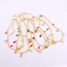 6 шт., женские круглые/Висячие/квадратные геометрические мульти CZ Кристалл Шарм Висячие звенья цепи браслет