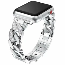 Для женщин часы аксессуары в виде бриллиантового украшения Нержавеющая сталь ремешок для наручных часов Apple Watch серии 1/2/3/4, 42 мм, 38 мм, с браслетом на ремешке; большие размеры 40 мм 44 мм