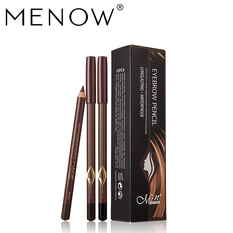 

MENOW 12pcs/set Wood Eyebrow Pencil Natural Long-lasting Waterproof and Sweatproof 3 Colors Eye Makeup