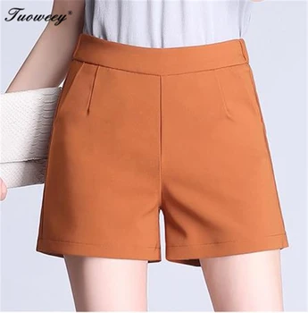 

2018 Korea Summer Woman Cotton Shorts Size S-4XL New Fashion Design Lady Casual Short Trousers Solid Color black / White