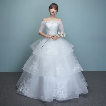 

Fansmile Vestidos de Noivas Pearls Ball Gown Wedding Dress 2020 White Princess Bridal Wedding Gowns Plus Size FSM-093F