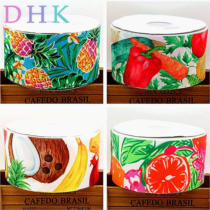 

DHK 3'' Free Shipping Banana Vegetable Pineapple Printed Grosgrain Ribbon Accessory Material Headwear DIY Decoration 75mm S781