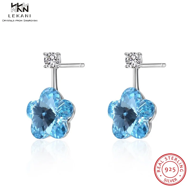 

LEKANI Crystals From Swarovski Drop Earring 925 Sterling Silver Cute Flower Pop Earrings Blue-red Romantic Earrings Fine jewelry