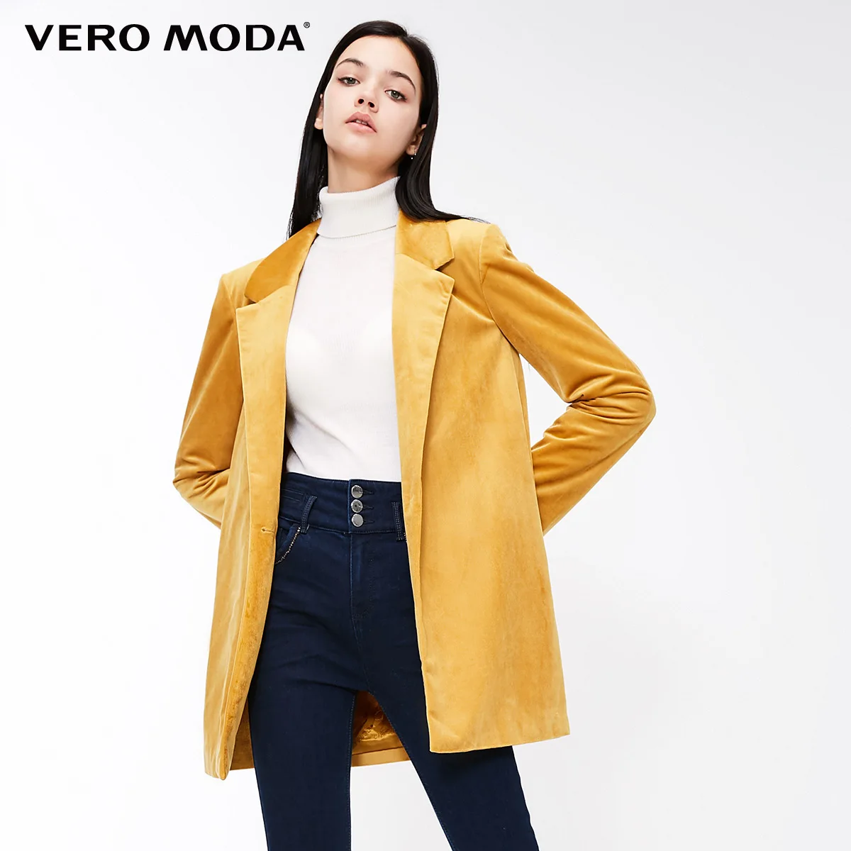 Vero Moda лацкан воротник с длинным рукавом Свободное пальто куртки | 318408504 - Цвет: Mustard