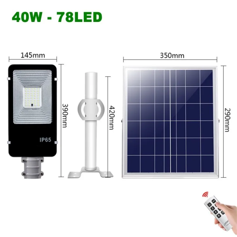 1 шт. 20 Вт 40 Вт 70 Вт 100 Вт 200 Вт Светодиодный уличный фонарь на солнечной батарее уличный водонепроницаемый IP65 светодиодный уличный светильник умный светильник для сада двора дорожный светильник - Испускаемый цвет: 40W 78LED