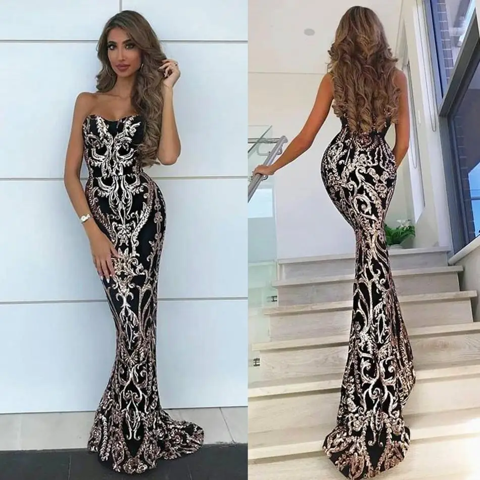 

Black Girls Mermaid Prom Dresses Strapless Sweetheart Lace Appliqued Formal Gowns Dress Custom Made