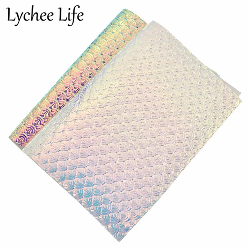 Lychee Life рыбные чешуи Синтетическая кожа ткань A4 29x21 см PU Ткань DIY Современная домашняя Текстильная Одежда швейная ткань аксессуары