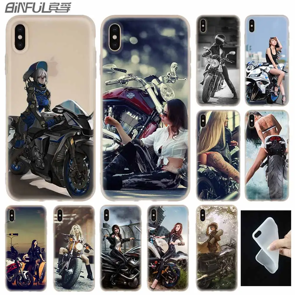 

Motorcycle girl Cover Case Silicone soft for iPhone X 11 Pro XS Max XR 6 6S 7 8 Plus 4 5S SE 5.8 6.1 6.5 Phone Cases