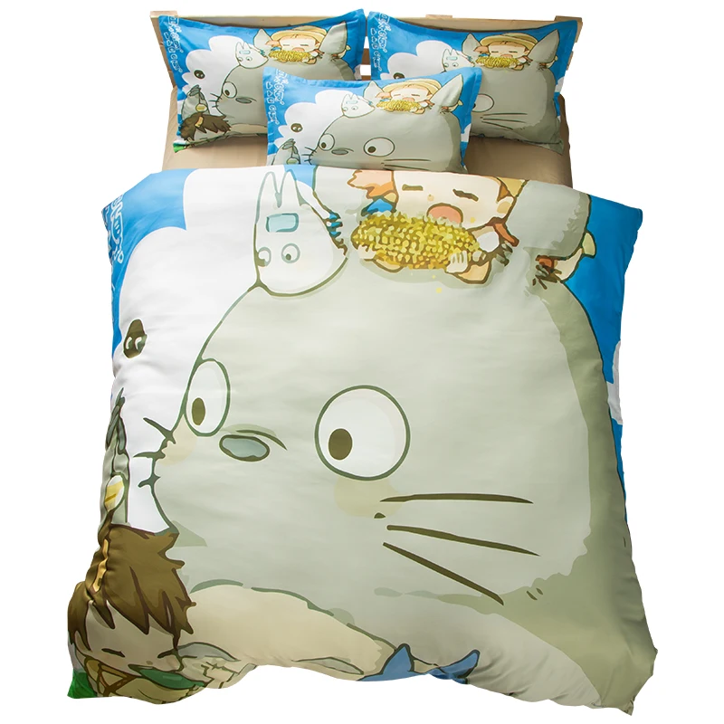 انمي ياباني Totoro Kawaii الفراش مجموعات التوأم الملكة لحاف سرير الحجم المزدوج ملاءات السرير المخدة كلية المسكن غرفة نوم مجموعات