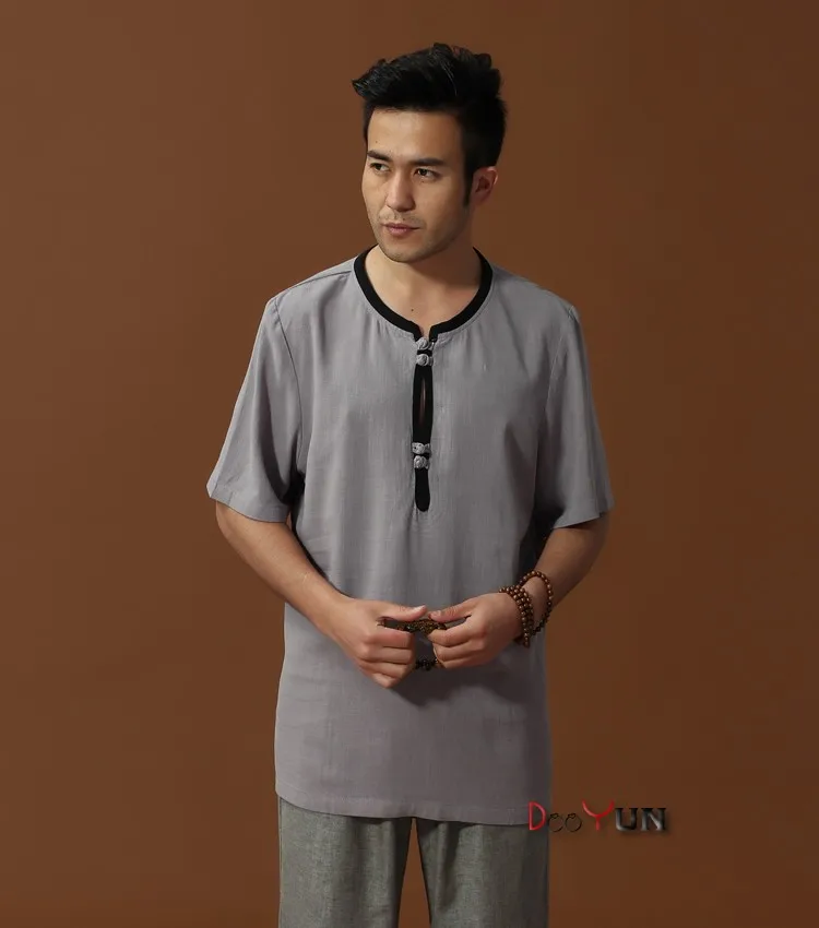 Новое поступление бордовый Традиционный китайский мужской хлопок лен кунг-фу короткий рукав рубашка M L XL XXL XXXL