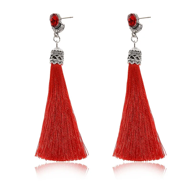 Red/Navy/Green Fashion Long Tassel Earrings Exaggerated Vintage Crystal ...