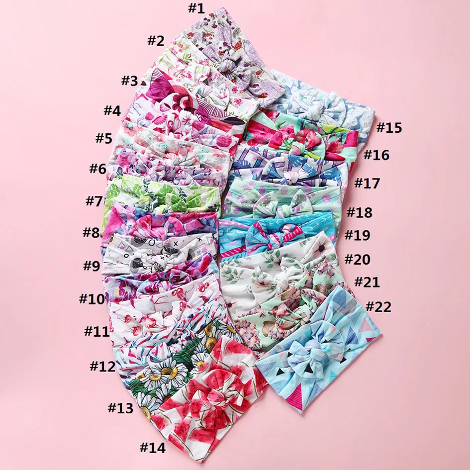 

Floral Print Nylon Baby Headbands, Knot Bow nylon head wraps, Wide Nylon Turban Headband Baby Girls Hair Accessories