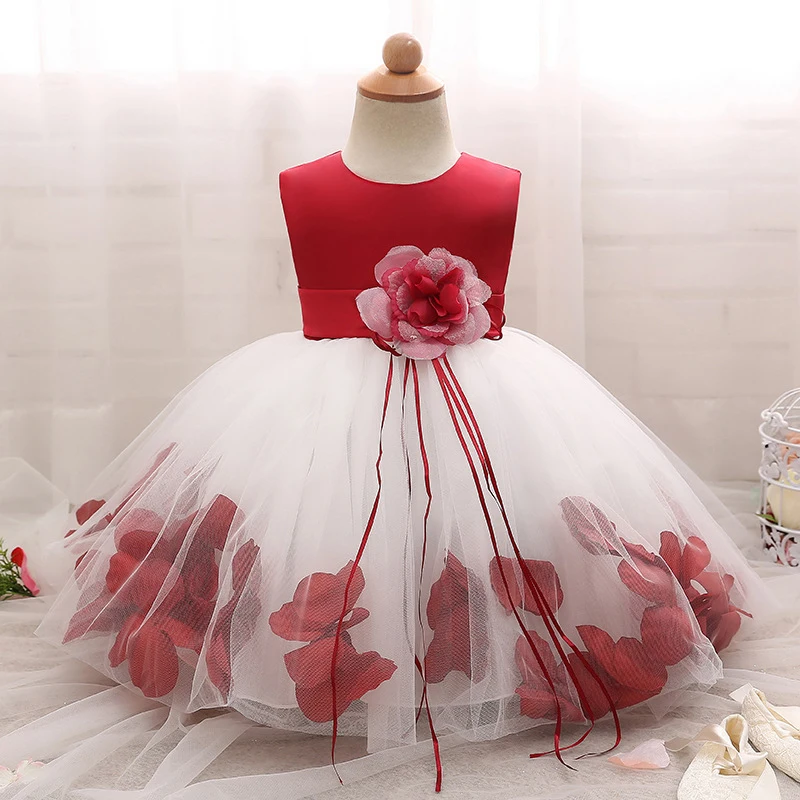 

Baby Girl Dress Satin Dress with Petal Toddler Girl First Birthday Dress Fluffy Tutu Baby Girl Lace Frocks bebe Vestidos A015