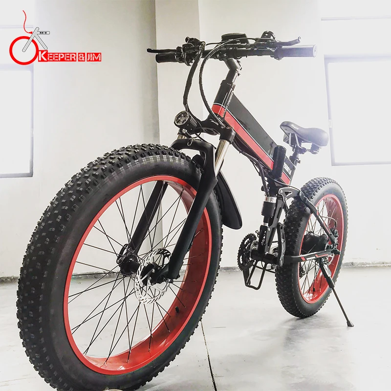 Top K&J 1000 power 48V12.8AH double battery snow bicycle oil brake aluminum alloy frame folding electric mountain bike E-bicycle 4