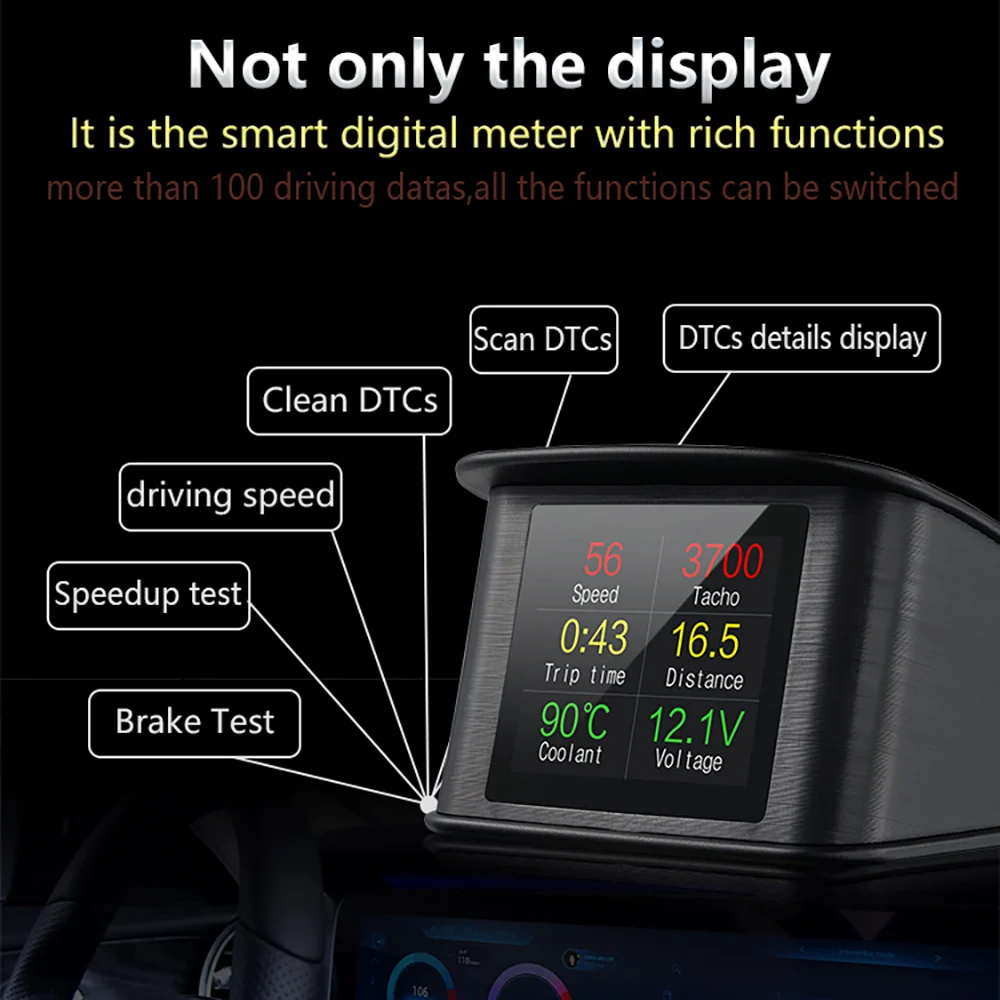 Ancel P10 OBD2 HUD Car Head-up Display Smart Digital Meter Car Speedometer  OBD2 Code Reader for 12V Cars 