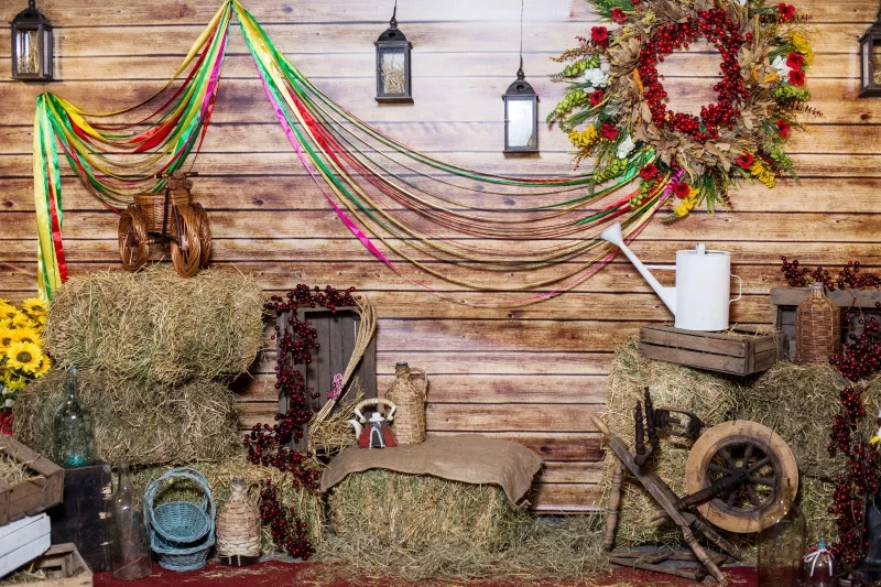 

Laeacco Photo Backdrops Rural Farm Wooden Warehouse Haystack Tools Wall Child Portrait Photo Backgrounds Photocall Photo Studio