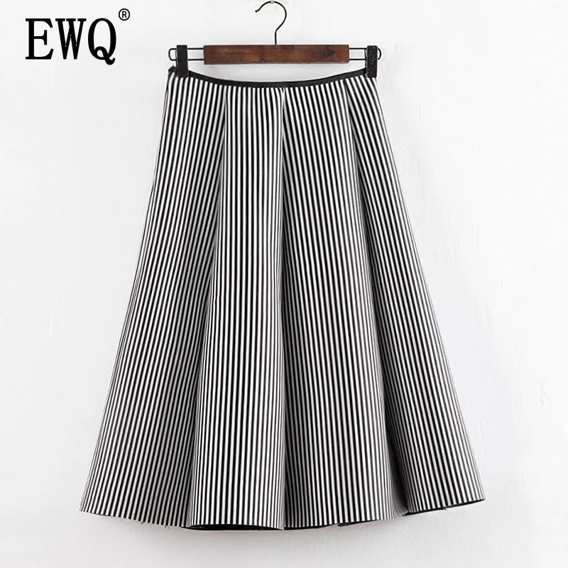 

[EWQ] 2019 Spring Summer Elastic High Waist New Pattern Striped Patchwork Vintage Loose Skirt Women Fashion Tide AG31801a