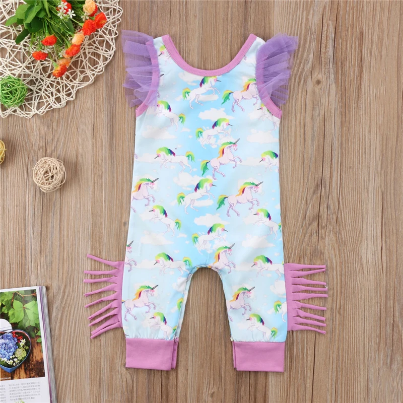 Baby Girl Unicorn Lace Romper Summer Newborn Babys Girls Short Sleeve