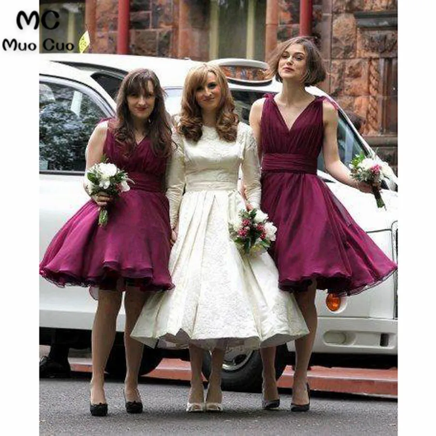 Celebrity Style Tyrian Purple Knee Length Bridesmaid Dresses3