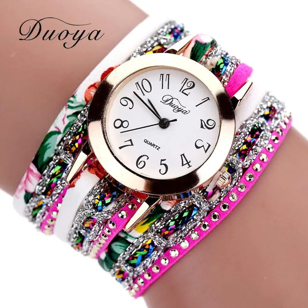 

DUOYA Women Bracelets Watches Ladies Rhinestone Wrap Around Pu Leather Quartz Wrist Watch Zegarki Damskie Relogio Feminino 2019