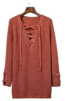 

Ms. Sweater fall in Europe and the United States new style fashion cuff adornment long long sleeve with v-neck sweater sweater