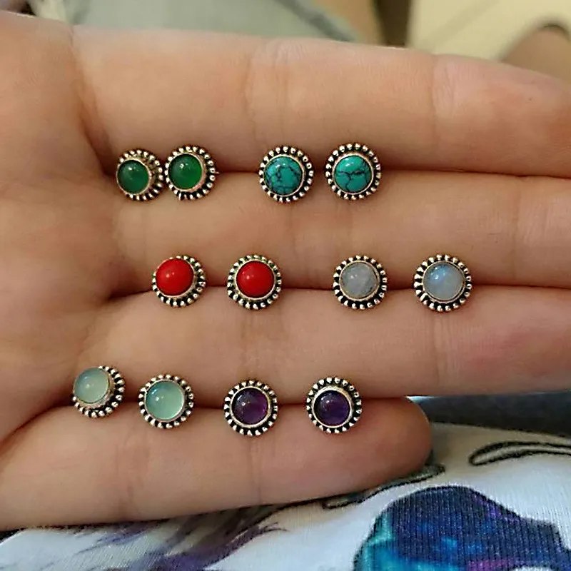 

ZORCVENS 6 Pairs/Set Bohemia Opal Stud Earrings Set For Women Wedding Party Cubic Zirconia Earrings Jewelry