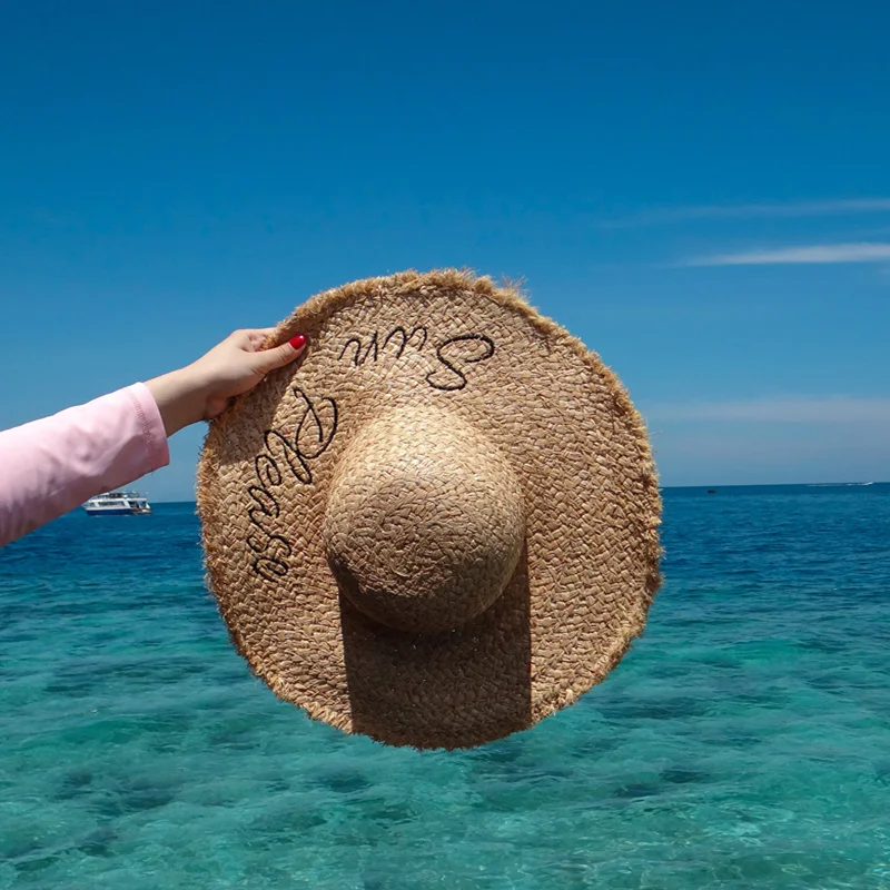 Весна лето соломенные шляпы из рафии с широкими полями, пляжная кепка с надписью, соломенная шляпа из рафии для защиты от солнца A1
