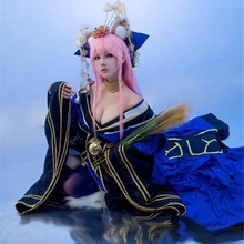 Аниме кимоно FGO Fate/Экстра tamamo no Mae голубой костюм для косплея Платье Великолепное кимоно A