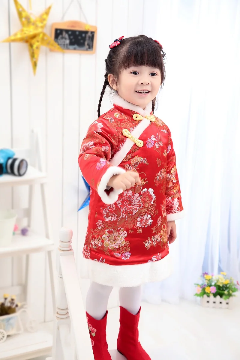 Китайское весеннее праздничное платье для маленьких девочек, пальто, плотная стеганая зимняя одежда для девочек, платья Chi-pao, Детские Cheongsam Qipao, куртки