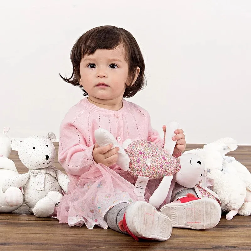 Lotus Leaf Baby Girl Sweater Sweet Princess Hollow Out Round Collar Long Sleeve Cardigan Pullover Outfit Solid Color Button Closure Coat Cotton Blended (1)