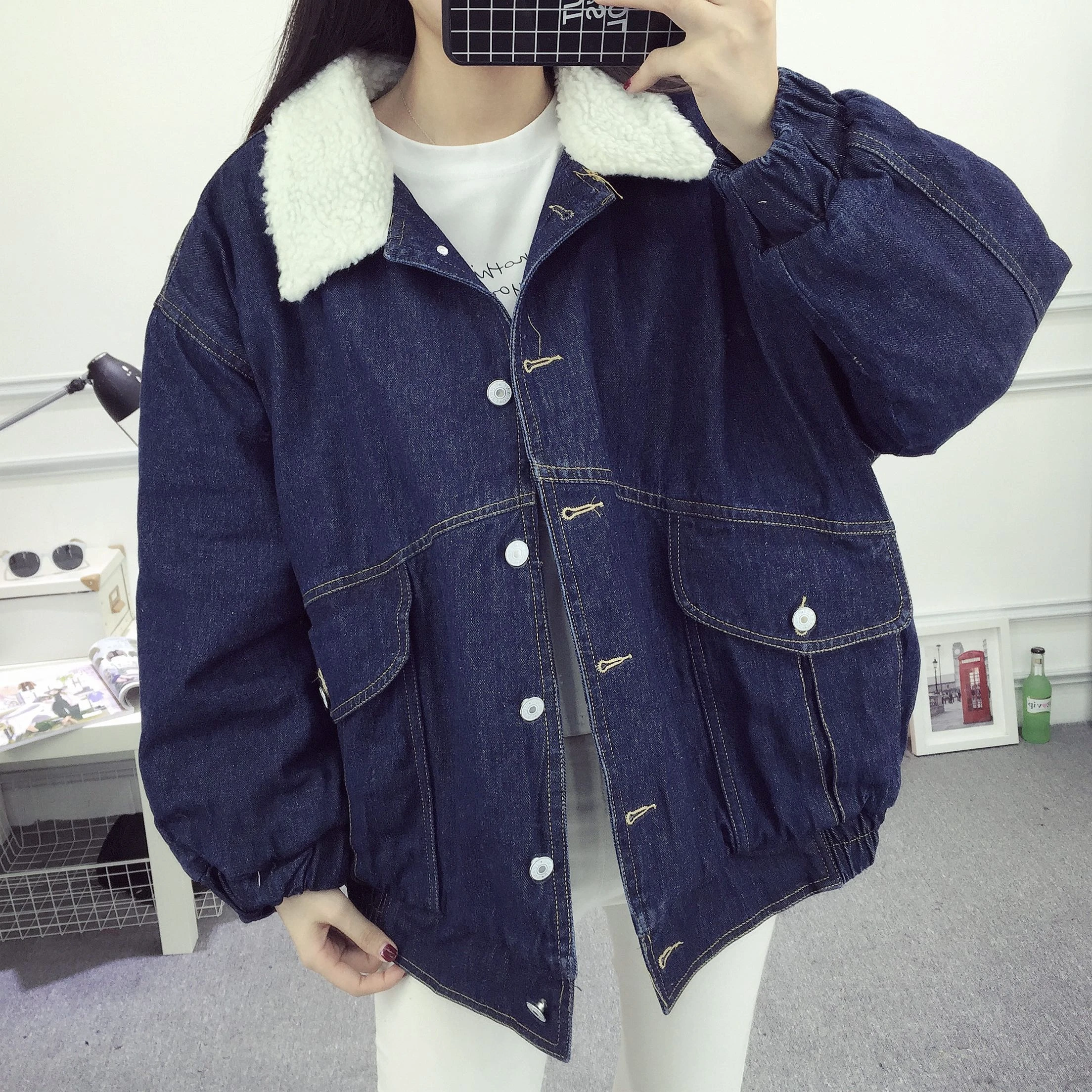 Frauen Blau Schwarz Weiss Lose Grosse Grosse Fruhling Herbst Bomber Mantel Jeans Jeansjacke Dame Windjacke Weibliche Winter Bomber Autumn Bomber Denim Jackets Ladiesbomber Coat Aliexpress