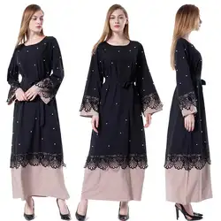 Плюс Размеры роковой 2019 платье Дубая Для женщин Bodycon Бисер кружевные платья-Макси мусульманский хиджаб платье Турецкий Исламская