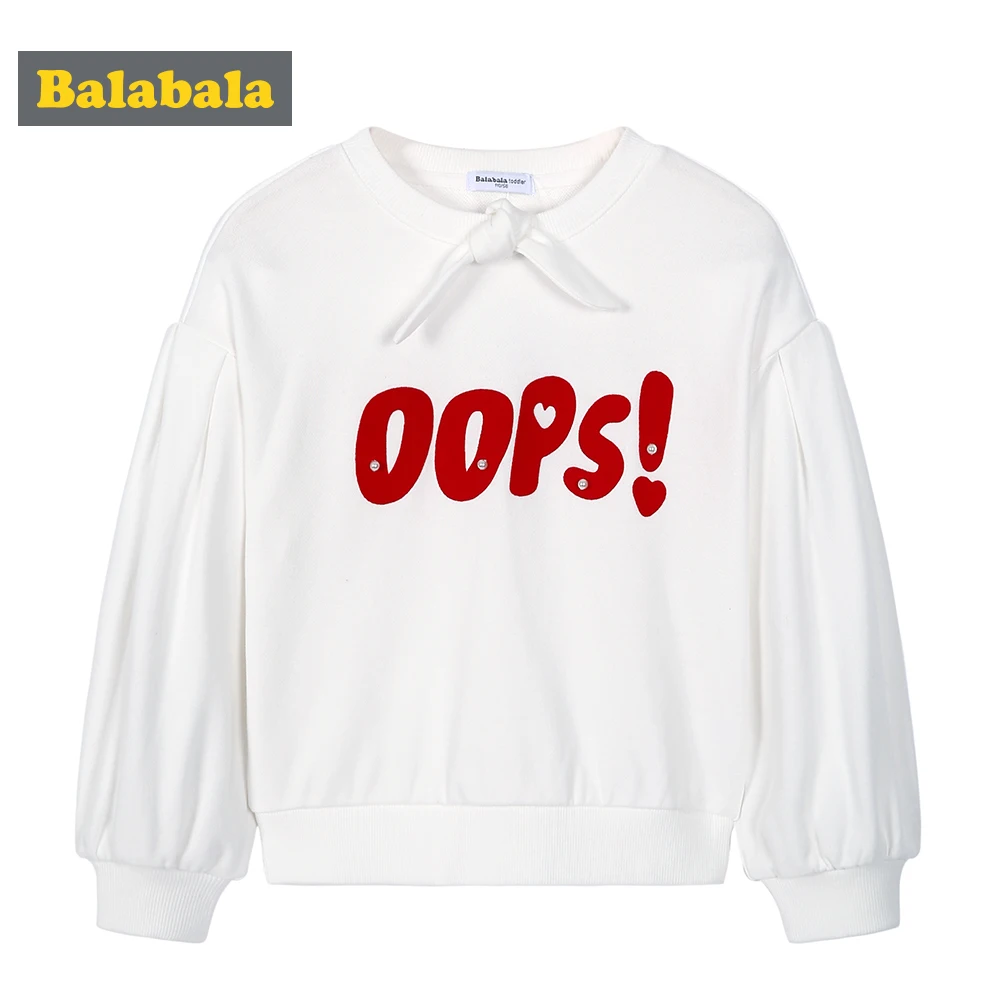

Balabala Toddler Girl Puff-Sleeved Sweatshirt with Detachable Bow Tie Children Kid Print Sweatshirt Top with Ribbed Cuff and Hem