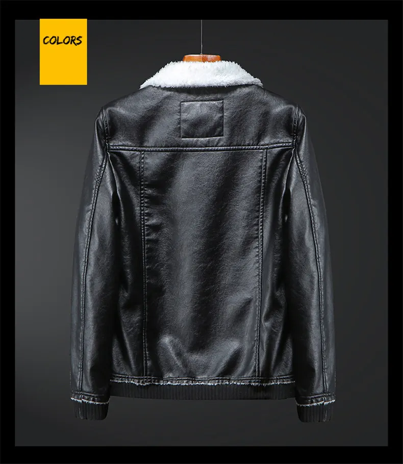 8XL 2018 Brand Shopping Week New Autumn Motorcycle Leather Jackets Men Winter Fur Collar Men Leather Jacket Male Coat Plus Size 08