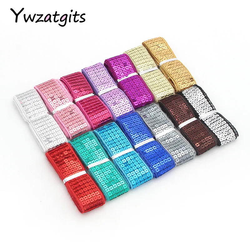 

ywzatgits Sequin Beading Spangle Ribbons Trim Lace DIY Handmade Headdress Garment Decoration (3yards/lot) 17010037(22-25D3y)