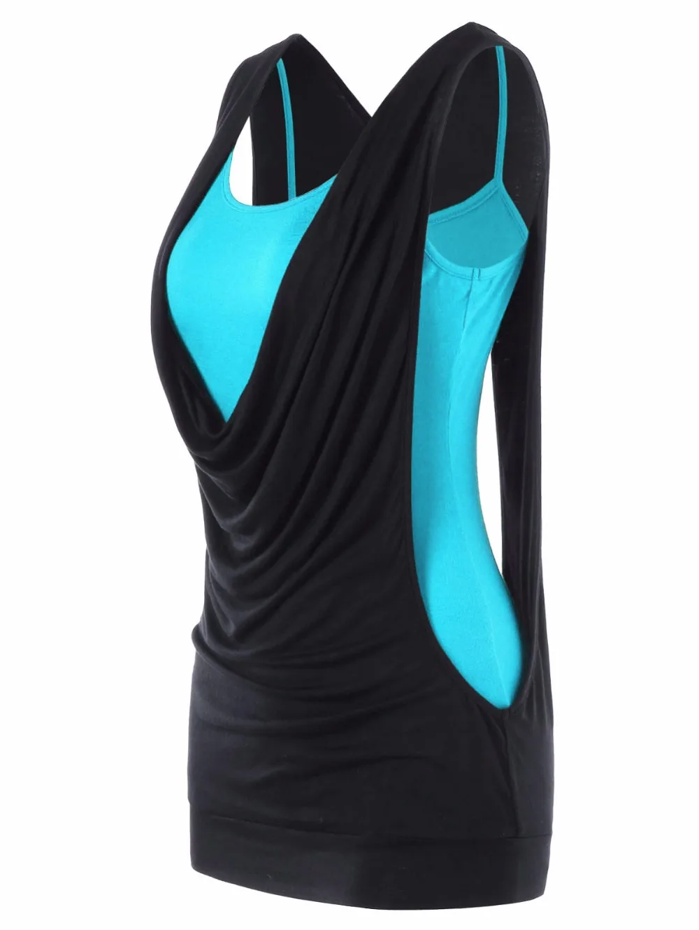 VESTLINDA Cowl Neck Faux Twinset Panel Cut Out Sleeveless Tank Top Womens Summer Clothing 2018 Fashion Sexy Top Female Tanktop 12