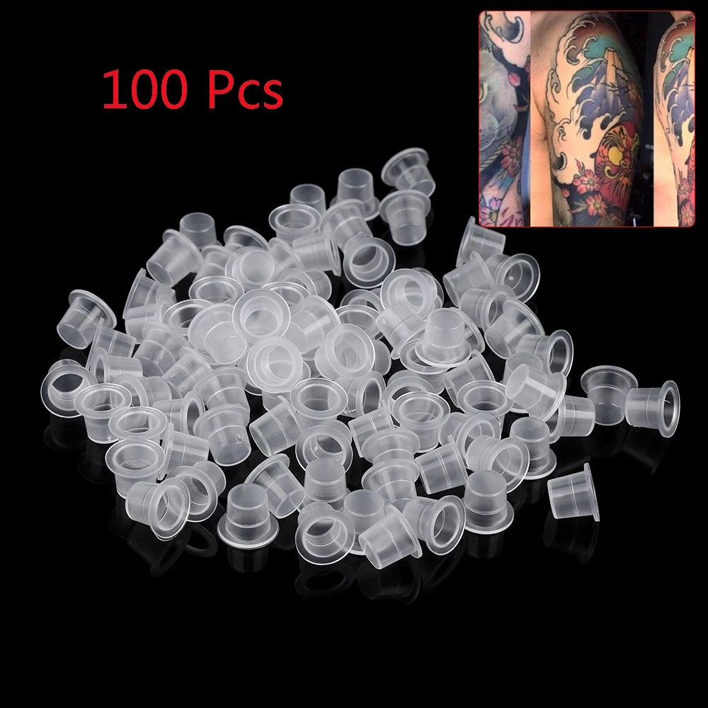 

100Pcs Plastic/Silicone Tattoo Ink Cups For Permanent Tattoo Makeup Eyebrow Makeup Pigment Container Caps Disposable Accessories