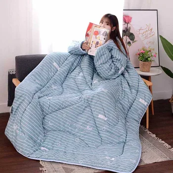 

Multifunction Lazy Quilt with Sleeves Winter Warm Thickened Washed Quilt Blanket XHC88