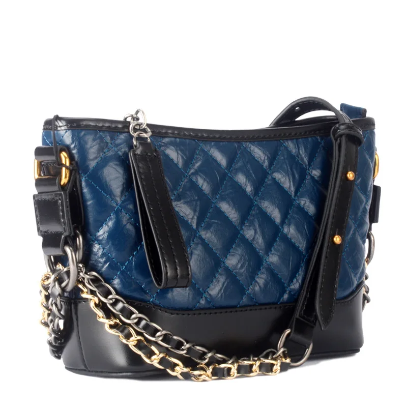 

Fashionable Double Chain Bag, Single Shoulder Skew Cross Bucket vagrant bag leather handbag luxury brand