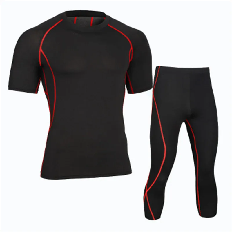 

Men Compression Sets Tshirt and leggings Fitness Suit Top Quick Dry Elastic Bodybuilding Crossfit Underwear Brand Clothing