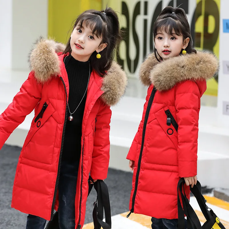 

Girls Down Jacket 2018 New Cold Winter Thick Fur Hooded Long Parkas Big Girl Down Jakcet Coat Teens Outerwear Overcoat
